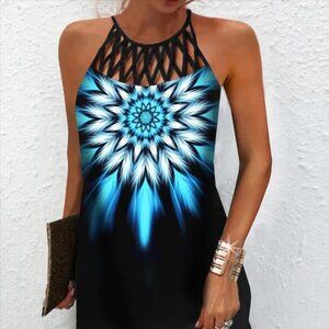 Printed Grecian Neck Mini Dress